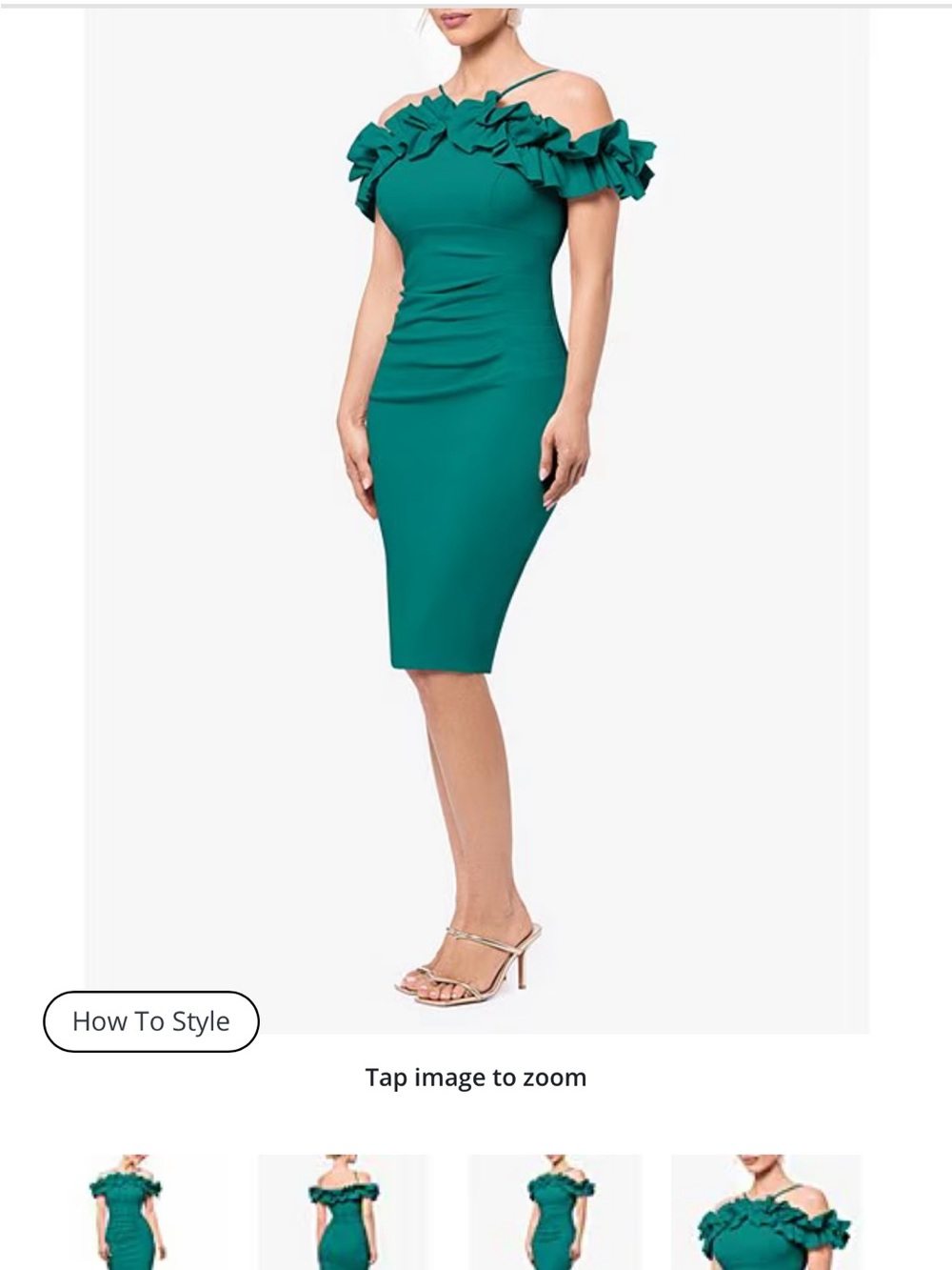 Xscape Teal One-Shoulder Ruffle Sheath Dress - Picture 3 of 4